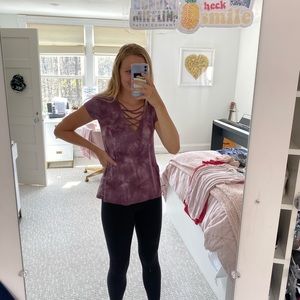 Magenta Tie Dye V Neck Tee